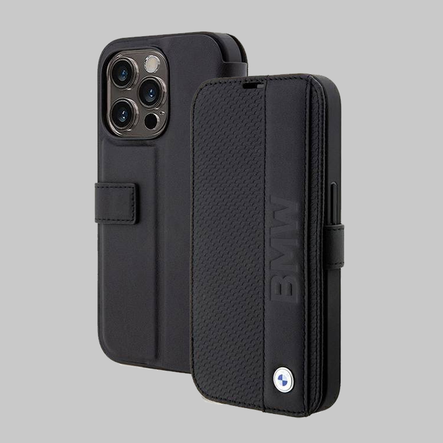 GP_STORE_LATAM_BMBKP14L22RDPK_BMW-–-IPHONE-14-PRO-GENUINE-LEATHER-BOOKTYPE-CASE-BLACK