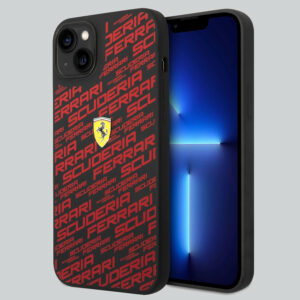 TIENDA-DE-FORMULA-1-FERRARI-IPHONE-14-PLUS-SILICONE-BLACK-CASE-ALL-OVER-PRINTED