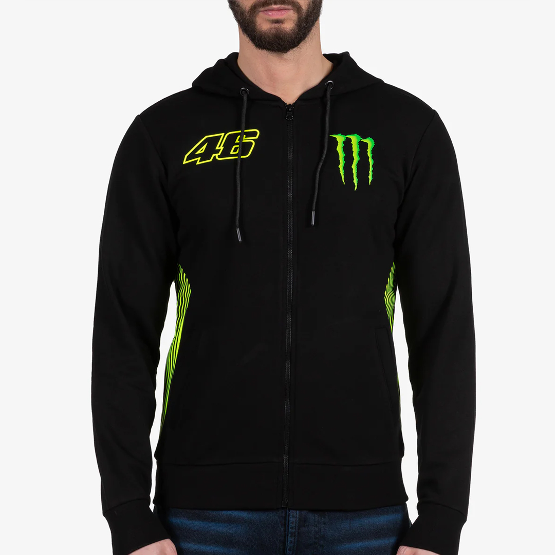 VALENTINO ROSSI #46 DUAL MONSTER 46 FULL ZIP MAN HOODIE - BLACK