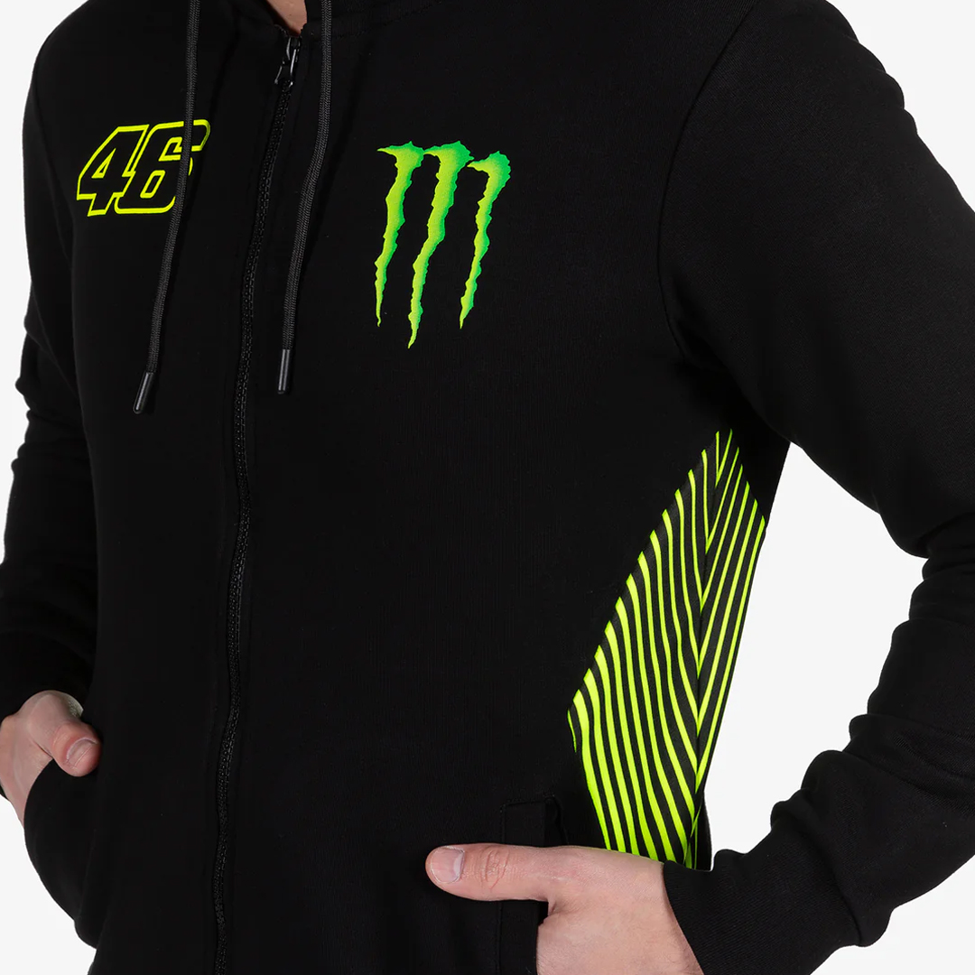 VALENTINO ROSSI #46 DUAL MONSTER 46 FULL ZIP MAN HOODIE - BLACK