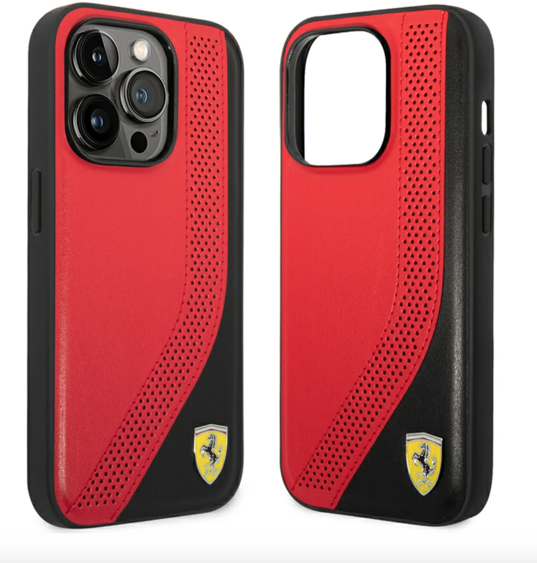 FERRARI IPHONE 14 – SILICONE BLACK CASE LOGO RED AND BLACK
