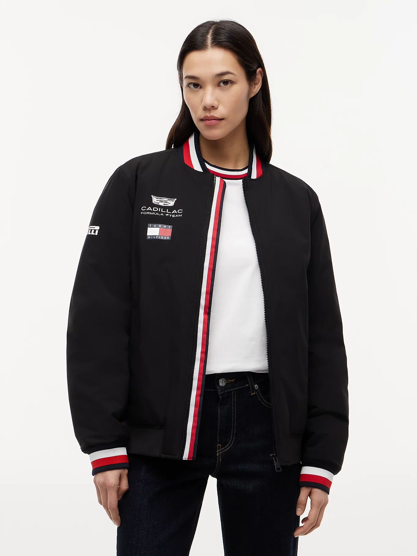 CADILAC F1 TEAM TOMMY HILFILGER VARSITY JACKET MENS BLACK 2026 - Imagen 8